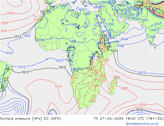 Pressione al suolo EC (AIFS) gio 27.06.2024 18 UTC