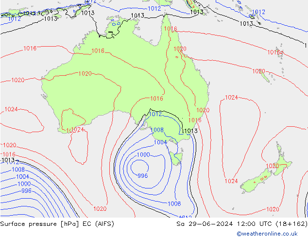 Surface pressure EC (AIFS) Sa 29.06.2024 12 UTC