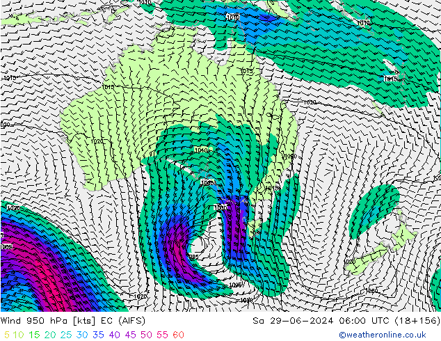 Wind 950 hPa EC (AIFS) So 29.06.2024 06 UTC