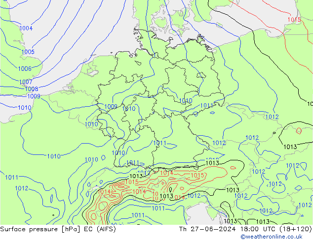 Surface pressure EC (AIFS) Th 27.06.2024 18 UTC