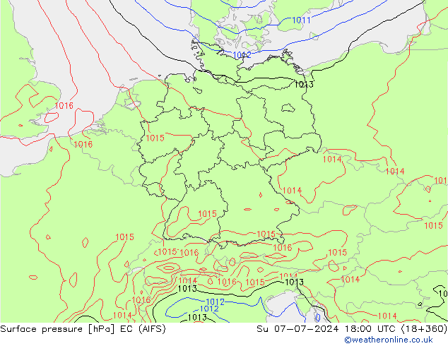 Surface pressure EC (AIFS) Su 07.07.2024 18 UTC