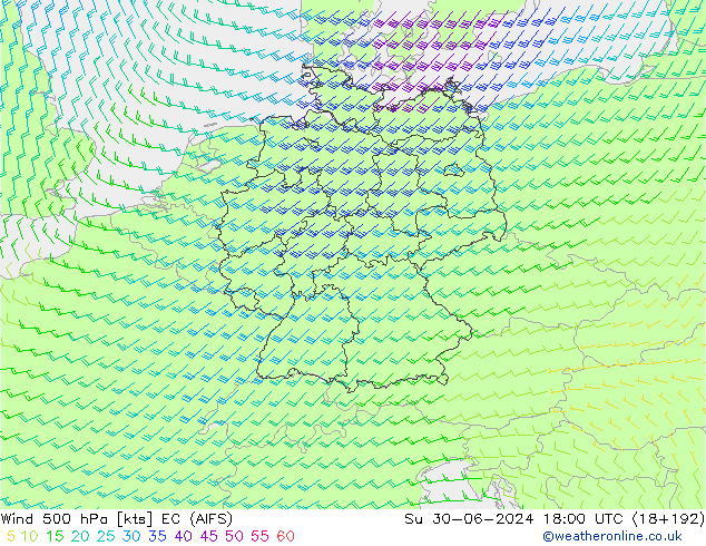 ветер 500 гПа EC (AIFS) Вс 30.06.2024 18 UTC