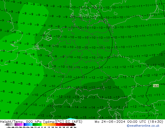 Height/Temp. 500 hPa EC (AIFS) Mo 24.06.2024 00 UTC