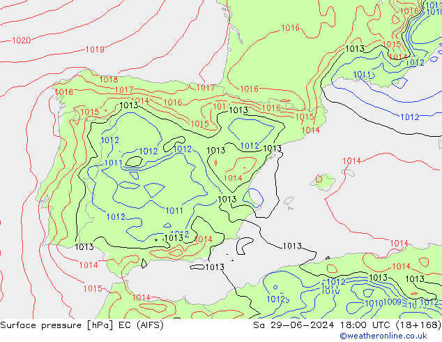 Presión superficial EC (AIFS) sáb 29.06.2024 18 UTC