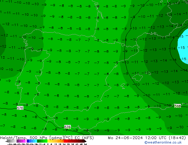 Géop./Temp. 500 hPa EC (AIFS) lun 24.06.2024 12 UTC