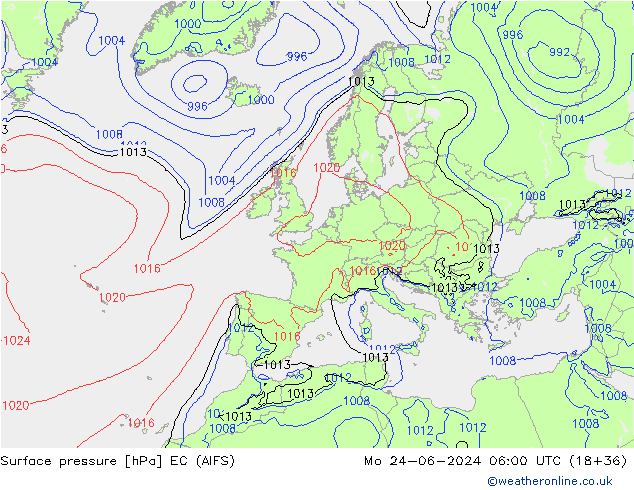 Surface pressure EC (AIFS) Mo 24.06.2024 06 UTC