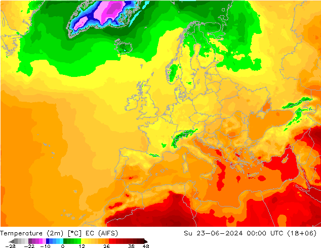 карта температуры EC (AIFS) Вс 23.06.2024 00 UTC