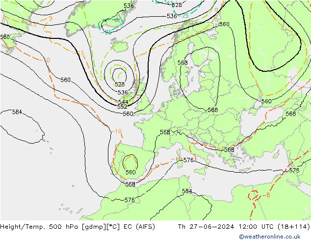 Height/Temp. 500 hPa EC (AIFS) 星期四 27.06.2024 12 UTC