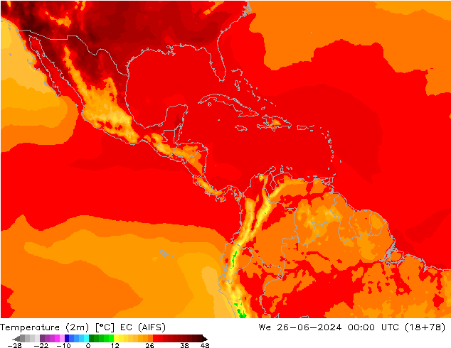 Temperatuurkaart (2m) EC (AIFS) wo 26.06.2024 00 UTC