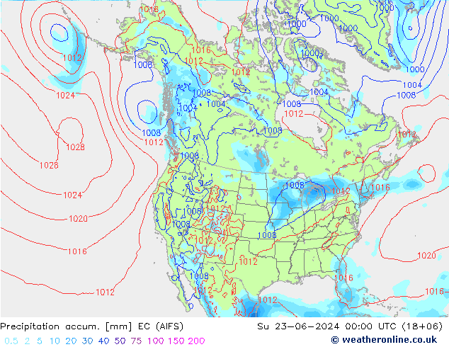 Precipitation accum. EC (AIFS) 星期日 23.06.2024 00 UTC