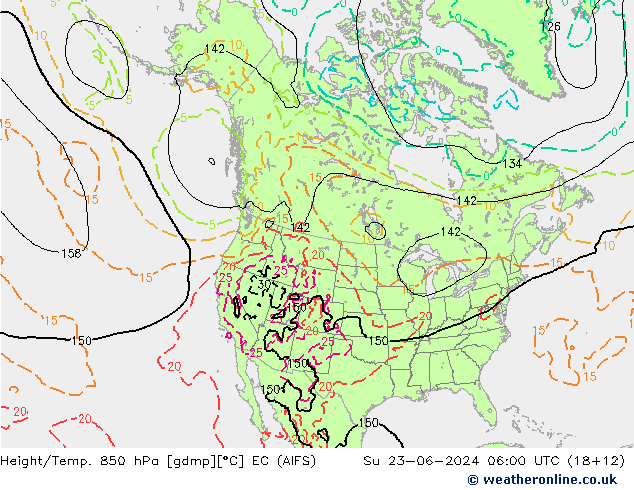 Hoogte/Temp. 850 hPa EC (AIFS) zo 23.06.2024 06 UTC