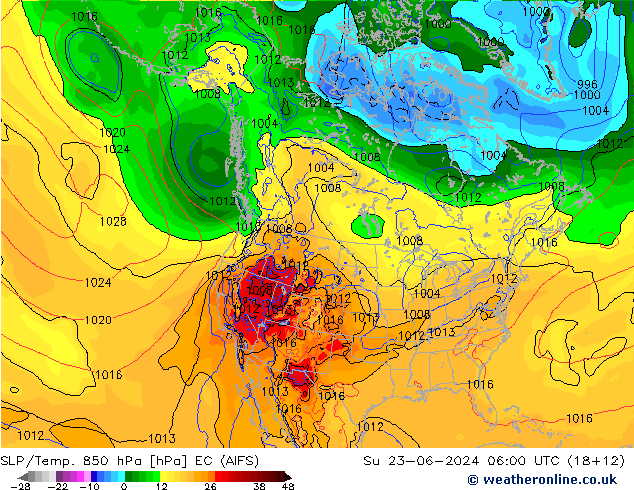 SLP/Temp. 850 hPa EC (AIFS) 星期日 23.06.2024 06 UTC