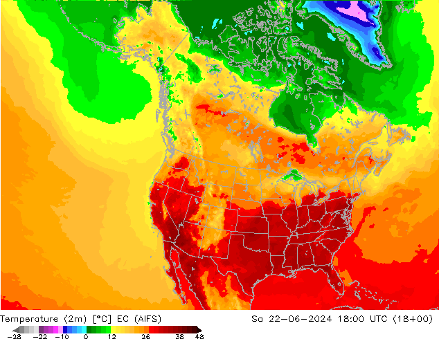 Temperature (2m) EC (AIFS) Sa 22.06.2024 18 UTC