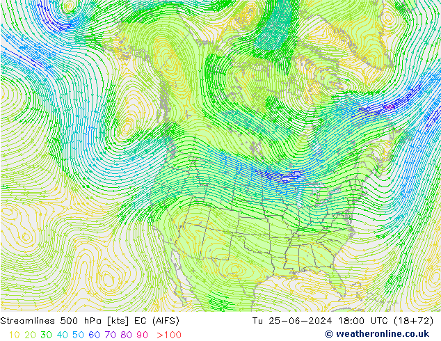 Linea di flusso 500 hPa EC (AIFS) mar 25.06.2024 18 UTC