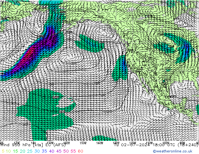 Wind 950 hPa EC (AIFS) Tu 02.07.2024 18 UTC