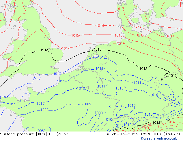 ciśnienie EC (AIFS) wto. 25.06.2024 18 UTC