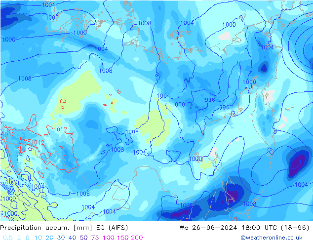 Precipitation accum. EC (AIFS) St 26.06.2024 18 UTC