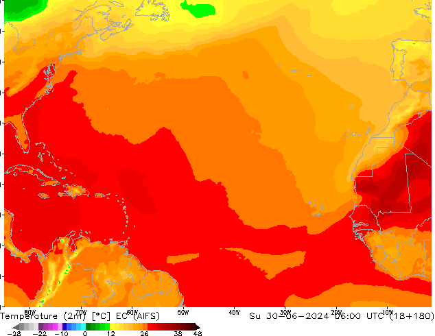 Temperature (2m) EC (AIFS) Su 30.06.2024 06 UTC
