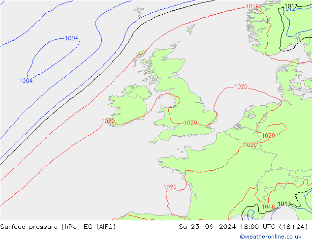 Presión superficial EC (AIFS) dom 23.06.2024 18 UTC