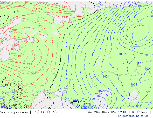 Surface pressure EC (AIFS) We 26.06.2024 12 UTC