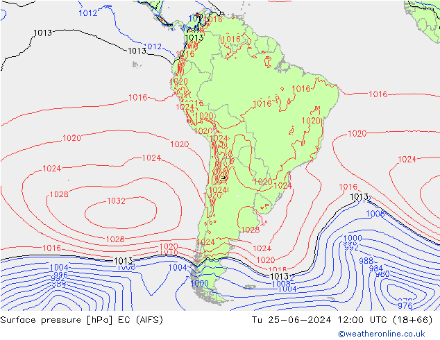 Pressione al suolo EC (AIFS) mar 25.06.2024 12 UTC