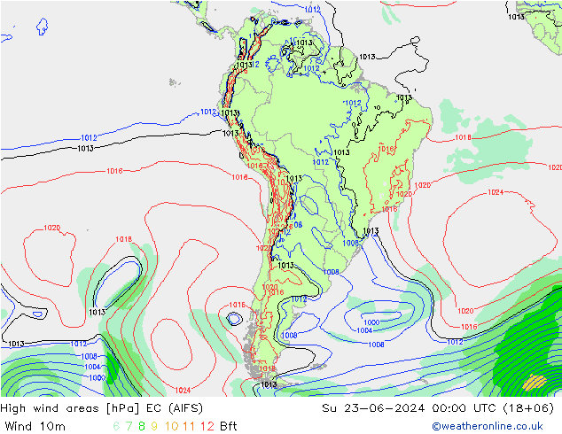 High wind areas EC (AIFS) dim 23.06.2024 00 UTC