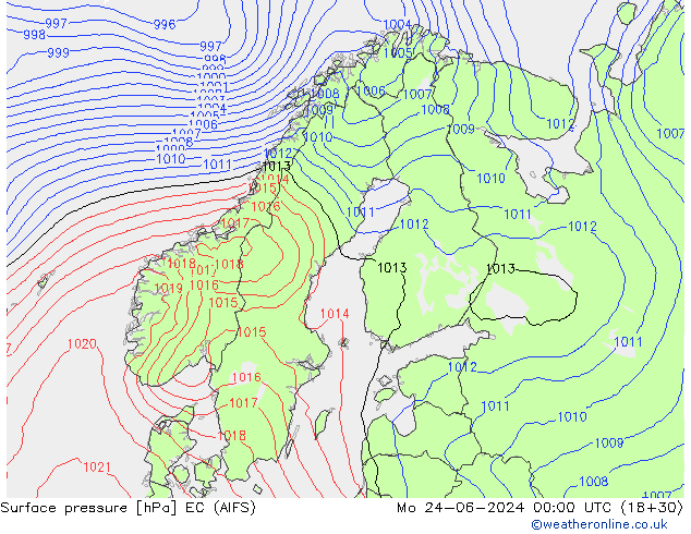 Pressione al suolo EC (AIFS) lun 24.06.2024 00 UTC