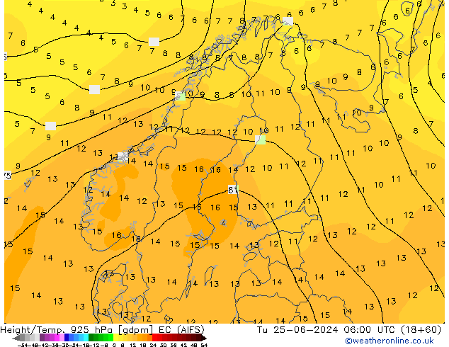 Height/Temp. 925 hPa EC (AIFS) 星期二 25.06.2024 06 UTC