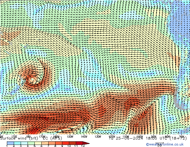 Rüzgar 10 m (bft) EC (AIFS) Sa 25.06.2024 18 UTC