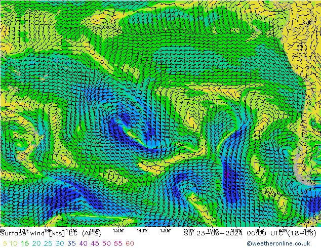Vent 10 m EC (AIFS) dim 23.06.2024 00 UTC