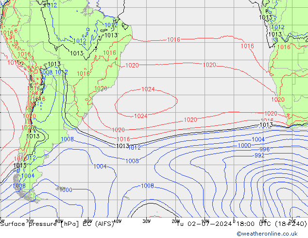 Presión superficial EC (AIFS) mar 02.07.2024 18 UTC