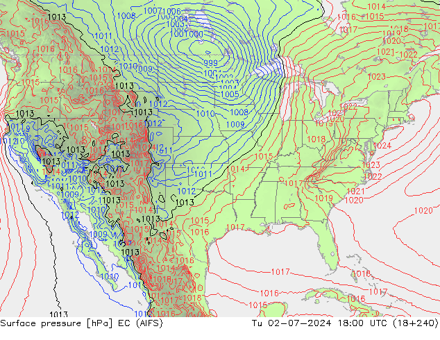 Surface pressure EC (AIFS) Tu 02.07.2024 18 UTC