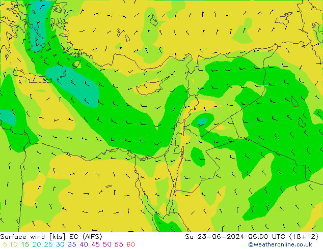 Rüzgar 10 m EC (AIFS) Paz 23.06.2024 06 UTC