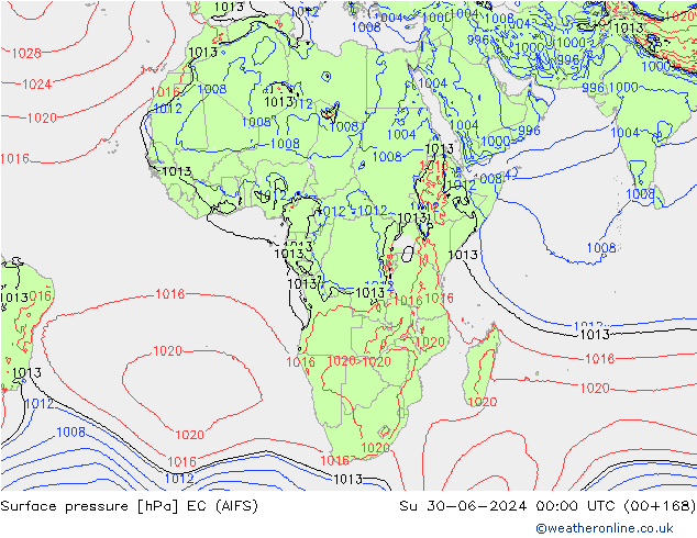Atmosférický tlak EC (AIFS) Ne 30.06.2024 00 UTC