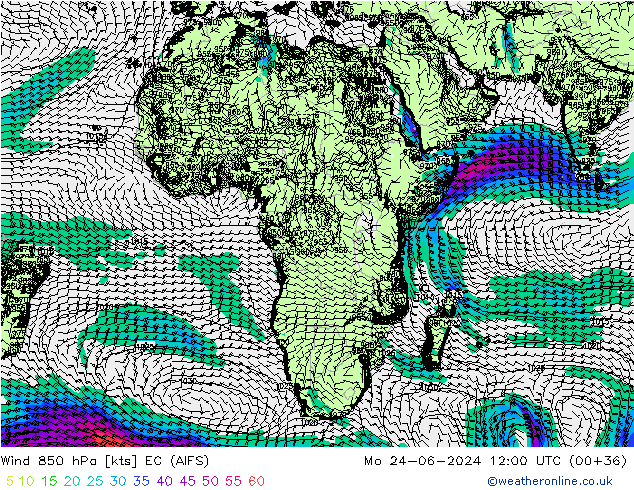 Rüzgar 850 hPa EC (AIFS) Pzt 24.06.2024 12 UTC