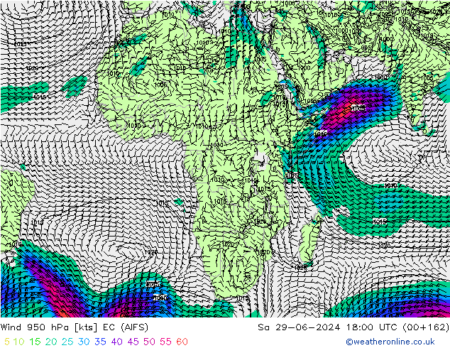 Wind 950 hPa EC (AIFS) Sa 29.06.2024 18 UTC