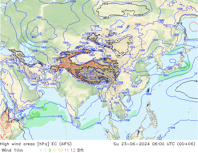 High wind areas EC (AIFS) dim 23.06.2024 06 UTC