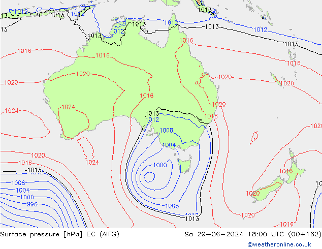 Atmosférický tlak EC (AIFS) So 29.06.2024 18 UTC