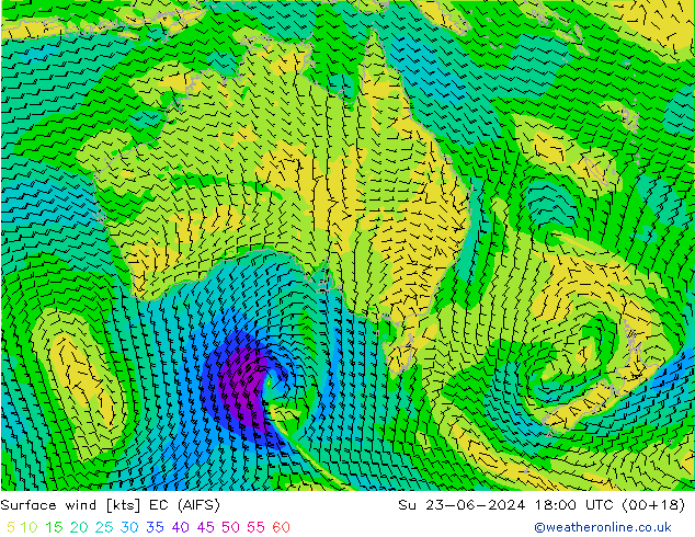 Surface wind EC (AIFS) Su 23.06.2024 18 UTC