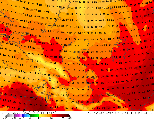 Temperature (2m) EC (AIFS) Su 23.06.2024 06 UTC