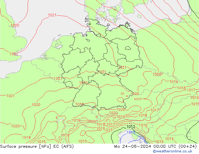 Atmosférický tlak EC (AIFS) Po 24.06.2024 00 UTC