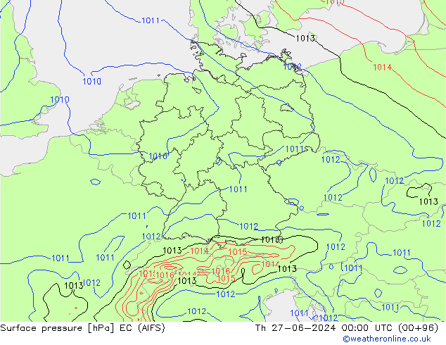 Luchtdruk (Grond) EC (AIFS) do 27.06.2024 00 UTC