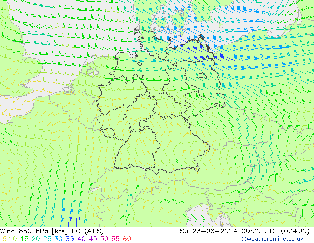 Vent 850 hPa EC (AIFS) dim 23.06.2024 00 UTC