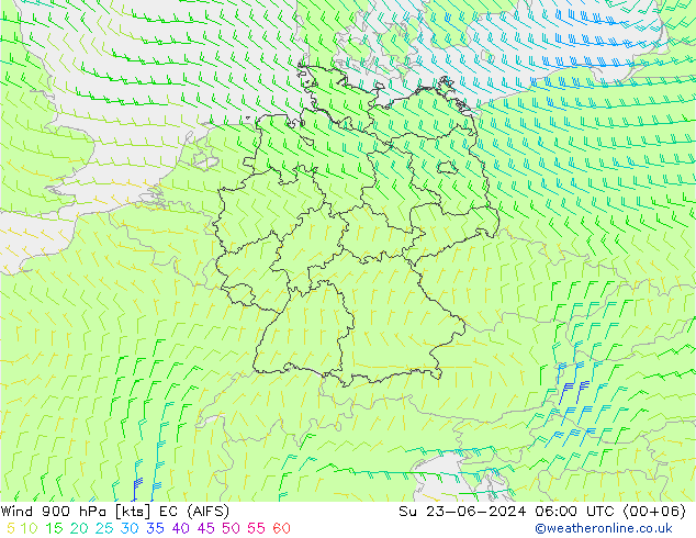 Vent 900 hPa EC (AIFS) dim 23.06.2024 06 UTC