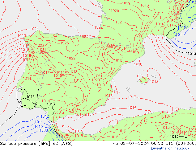 Surface pressure EC (AIFS) Mo 08.07.2024 00 UTC