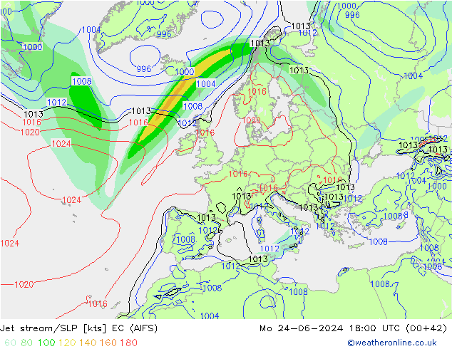 Jet stream/SLP EC (AIFS) Mo 24.06.2024 18 UTC