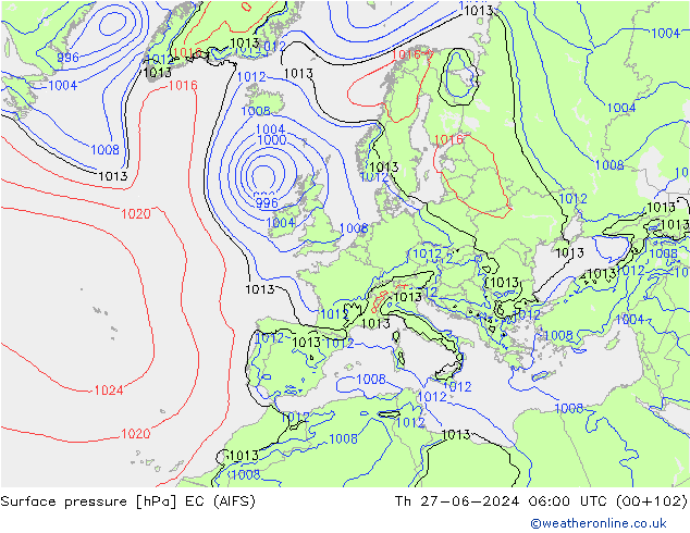Luchtdruk (Grond) EC (AIFS) do 27.06.2024 06 UTC