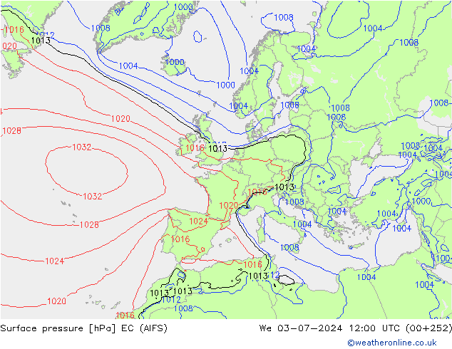 Surface pressure EC (AIFS) We 03.07.2024 12 UTC