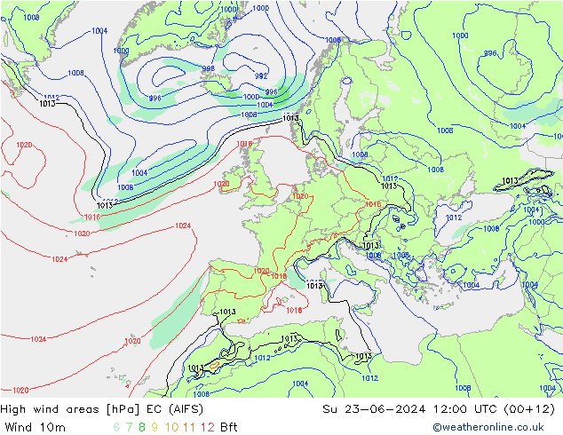 High wind areas EC (AIFS) Su 23.06.2024 12 UTC