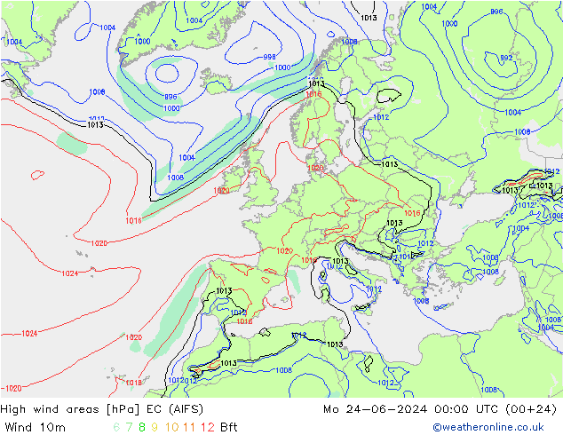 High wind areas EC (AIFS)  24.06.2024 00 UTC